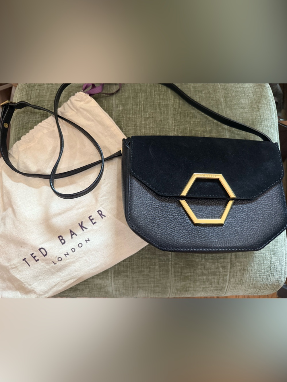 Ted Baker Black Crossbody Bag with Gold Hexagon Accent